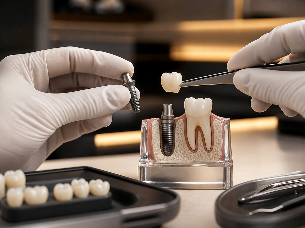Illustration réaliste d'un implant dentaire avec couronne céramique au Studio Smile à Tanger